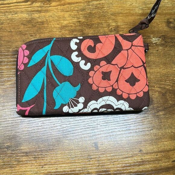 Vera Bradley Lola Wristlet Clutch Brown‎ Blue Wallet - Picture 4 of 8